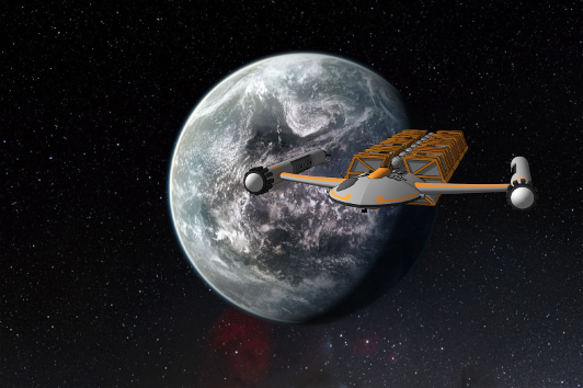 Frighter leaving a terrestrial world